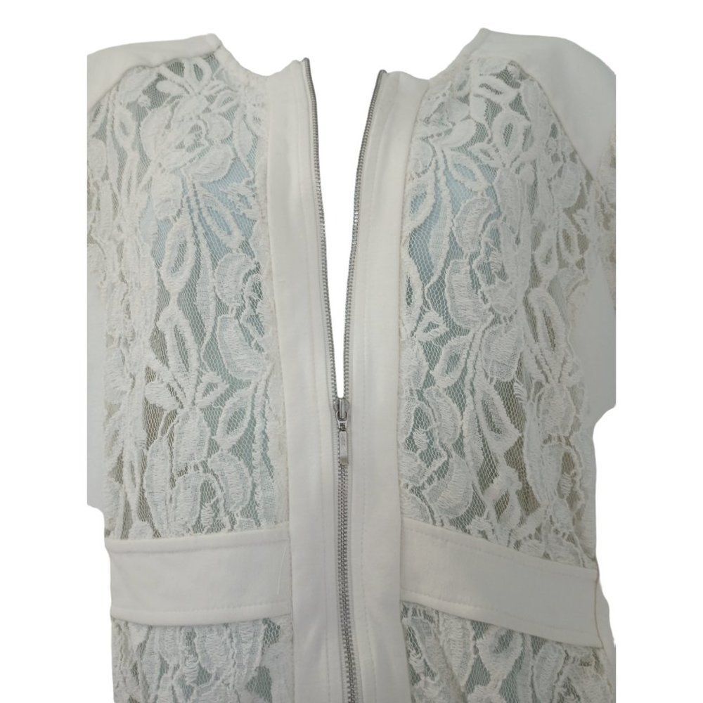 Kate & Mallory Ivory Lace Zip‎ Jacket Sheer Floral 3/4 Sleeve Blazer Women’s L - Picture 3 of 9